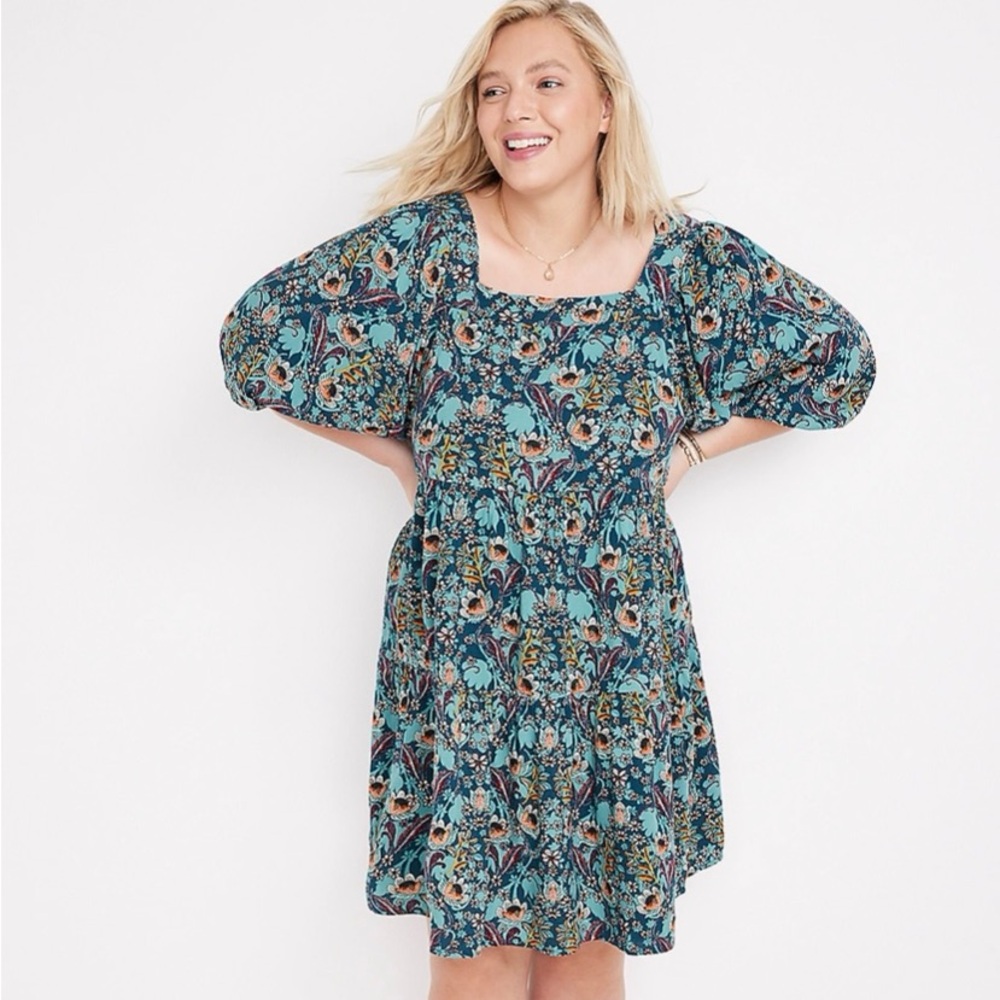 Maurices Teal Floral Tiered Babydoll Dress